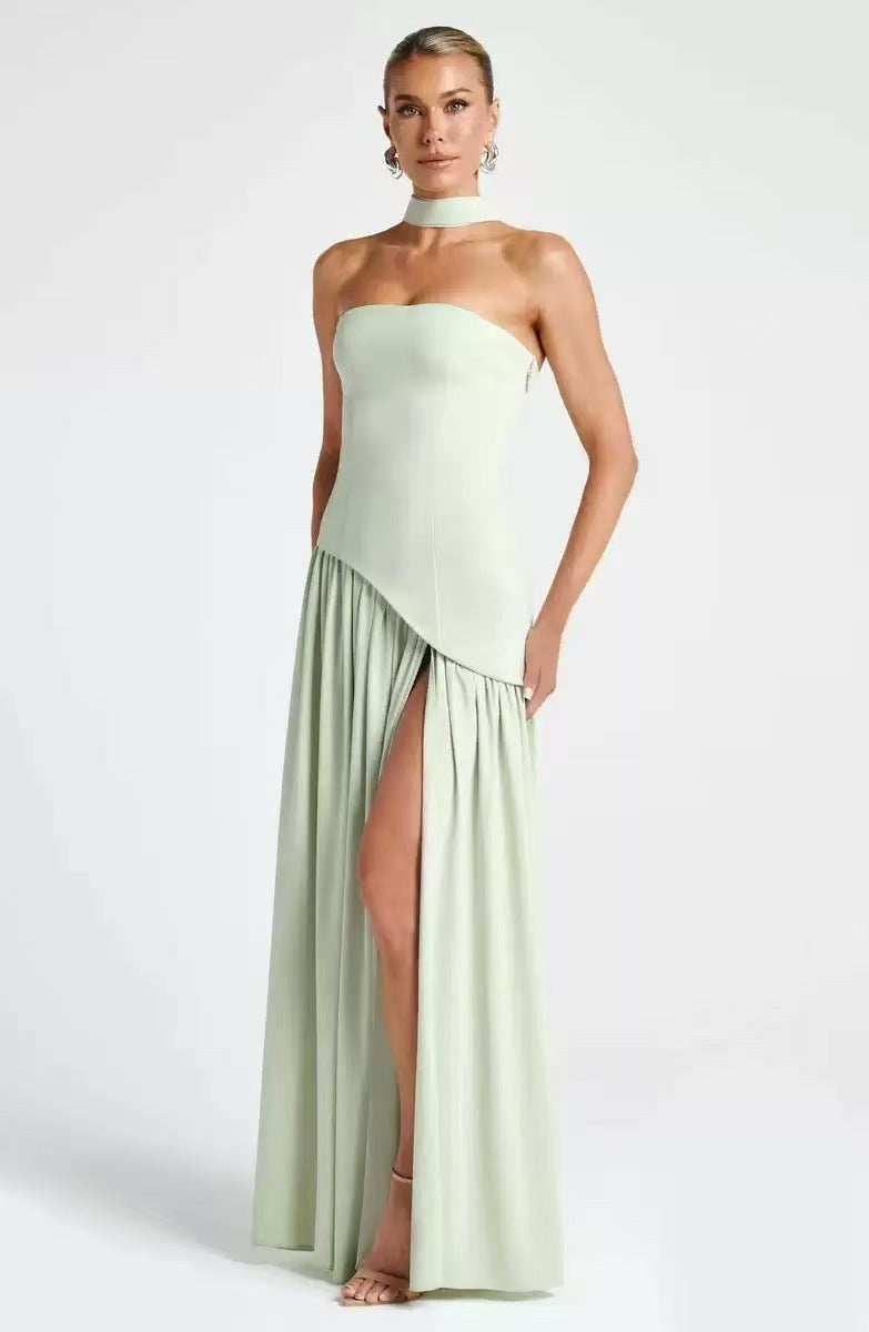 Piper | Women's Strapless Maxi Dress with High Slit, Pleated Formal Dress | The Shrader Sisters