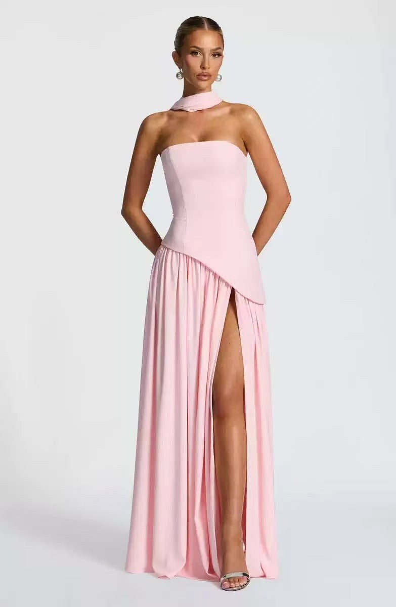 Piper | Women's Strapless Maxi Dress with High Slit, Pleated Formal Dress | The Shrader Sisters