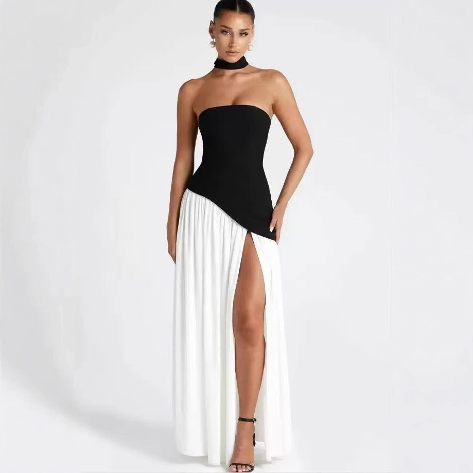 Piper | Women's Strapless Maxi Dress with High Slit, Pleated Formal Dress | The Shrader Sisters | Blue