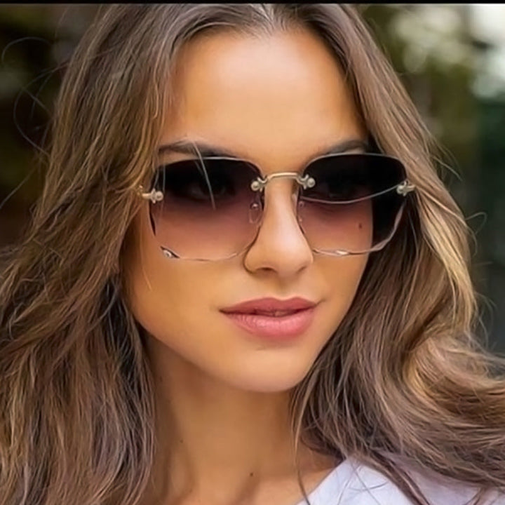 Sunglasses, wavy frameless lenses, polycarbonate, brown/gray, Women