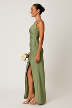 Rachael | Women's One-Shoulder Satin-Look Maxi Dress, High-Split Evening Dress | The Shrader Sisters | Lichtroze