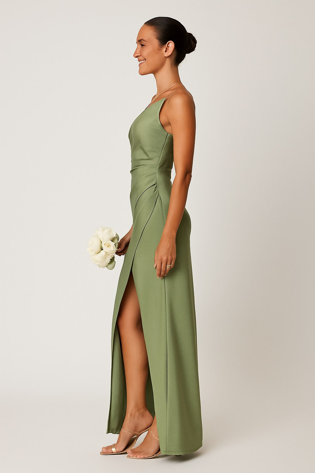 Rachael | Women's One-Shoulder Satin-Look Maxi Dress, High-Split Evening Dress | The Shrader Sisters | Lichtroze