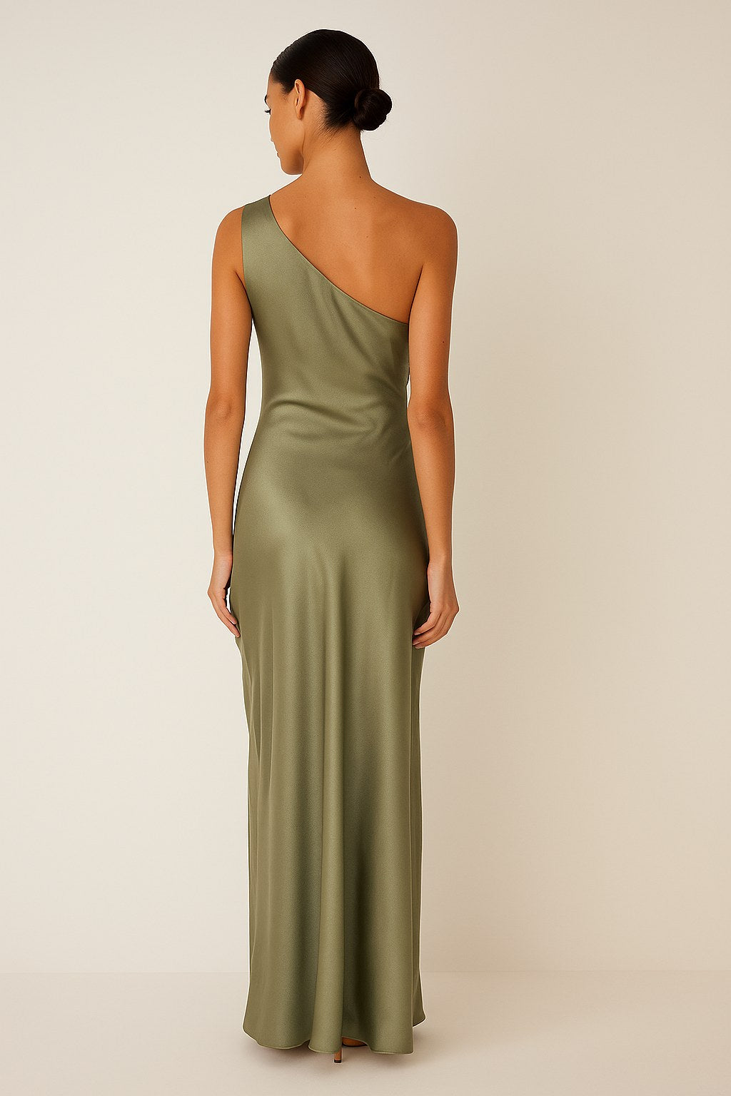 Rachael | Women's One-Shoulder Satin-Look Maxi Dress, High-Split Evening Dress | The Shrader Sisters | Blauw