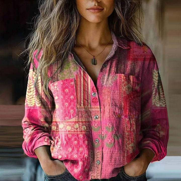 Rebecca | Women's Bohemian Pattern Vintage Blouse - Pink