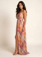 Renee | Women's Watercolour Print Maxi Dress, V-Neck Occasion Dress | The Shrader Sisters | Groen