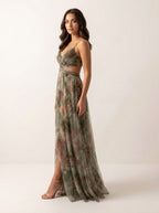 Renee | Women's Watercolour Print Maxi Dress, V-Neck Occasion Dress | The Shrader Sisters | Roze