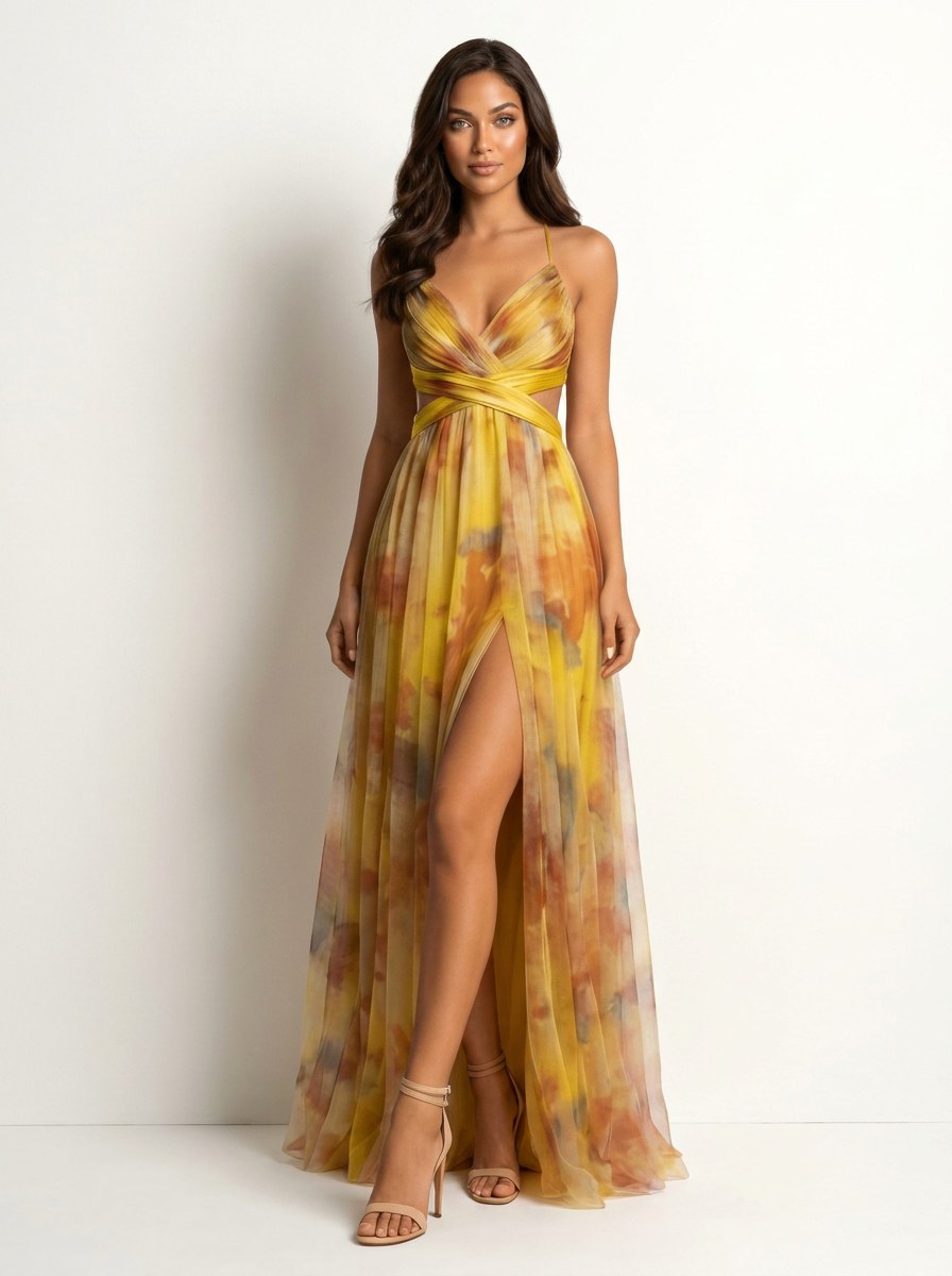 Renee | Women's Watercolour Print Maxi Dress, V-Neck Occasion Dress | The Shrader Sisters | Paars
