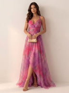 Renee | Women's Watercolour Print Maxi Dress, V-Neck Occasion Dress | The Shrader Sisters