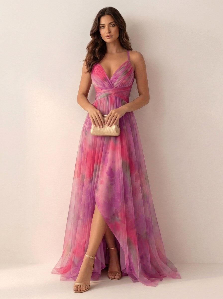 Renee | Women's Watercolour Print Maxi Dress, V-Neck Occasion Dress | The Shrader Sisters