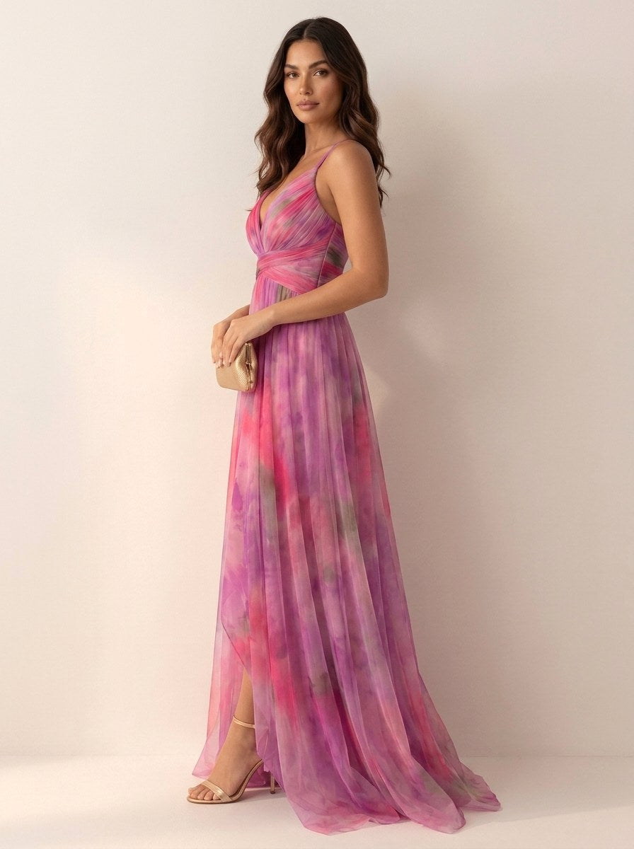 Renee | Women's Watercolour Print Maxi Dress, V-Neck Occasion Dress | The Shrader Sisters