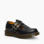 Rhianna | Women's Double Buckle Leather Mary Jane Flats, Perforated Heart Detail Flats | The Shrader Sisters | Black