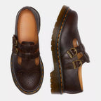 Rhianna | Women's Double Buckle Leather Mary Jane Flats, Perforated Heart Detail Flats | The Shrader Sisters