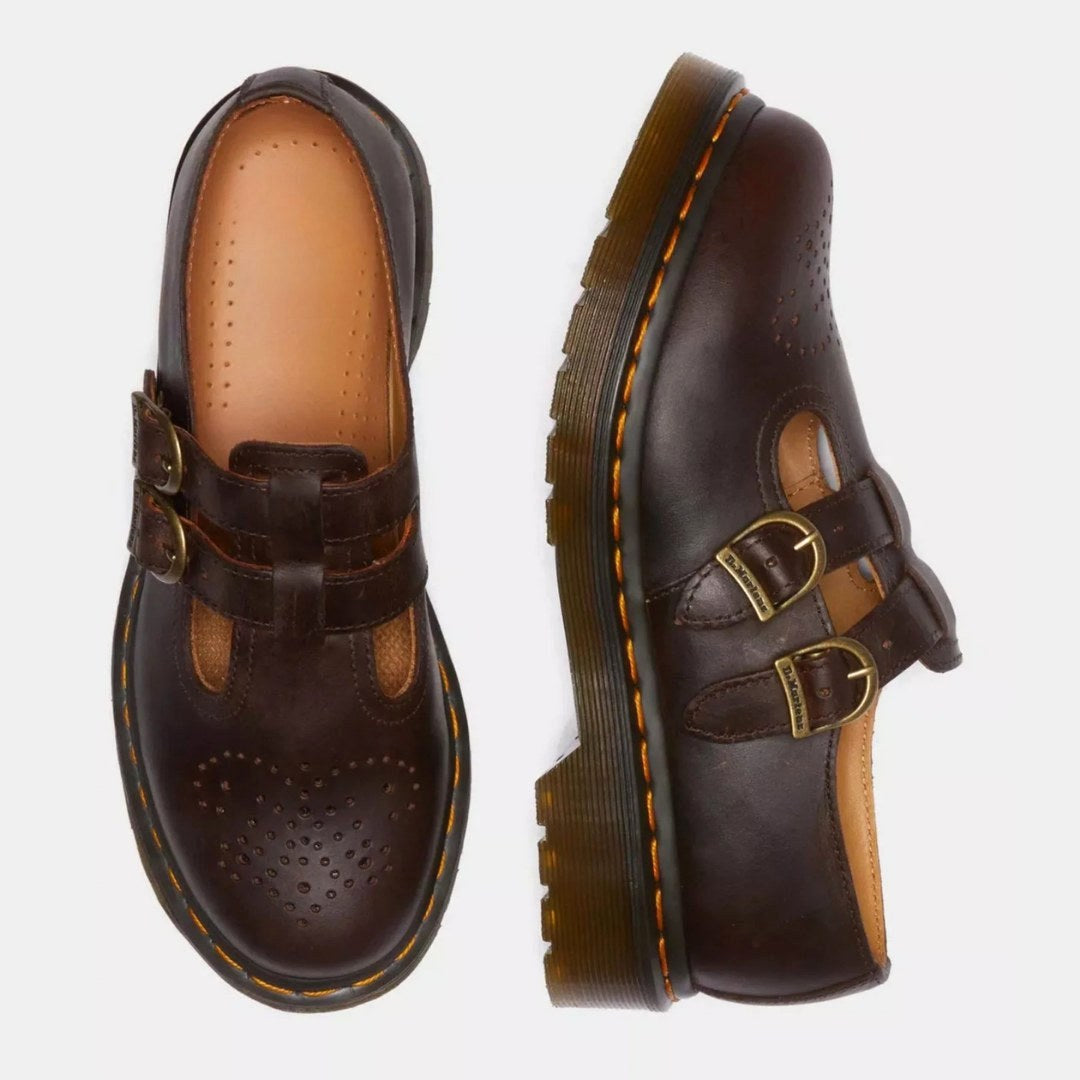 Rhianna | Women's Double Buckle Leather Mary Jane Flats, Perforated Heart Detail Flats | The Shrader Sisters
