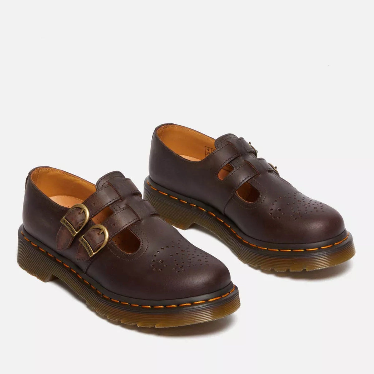 Rhianna | Women's Double Buckle Leather Mary Jane Flats, Perforated Heart Detail Flats | The Shrader Sisters