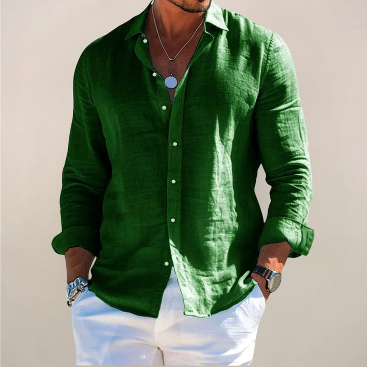 Rhys | Men's Linen Button Shirt, Lightweight Casual Shirt | The Shrader Sisters | Burgundy