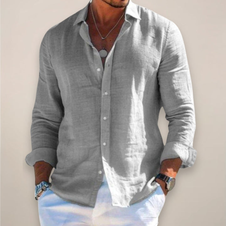 Rhys | Men's Linen Button Shirt, Lightweight Casual Shirt | The Shrader Sisters | White