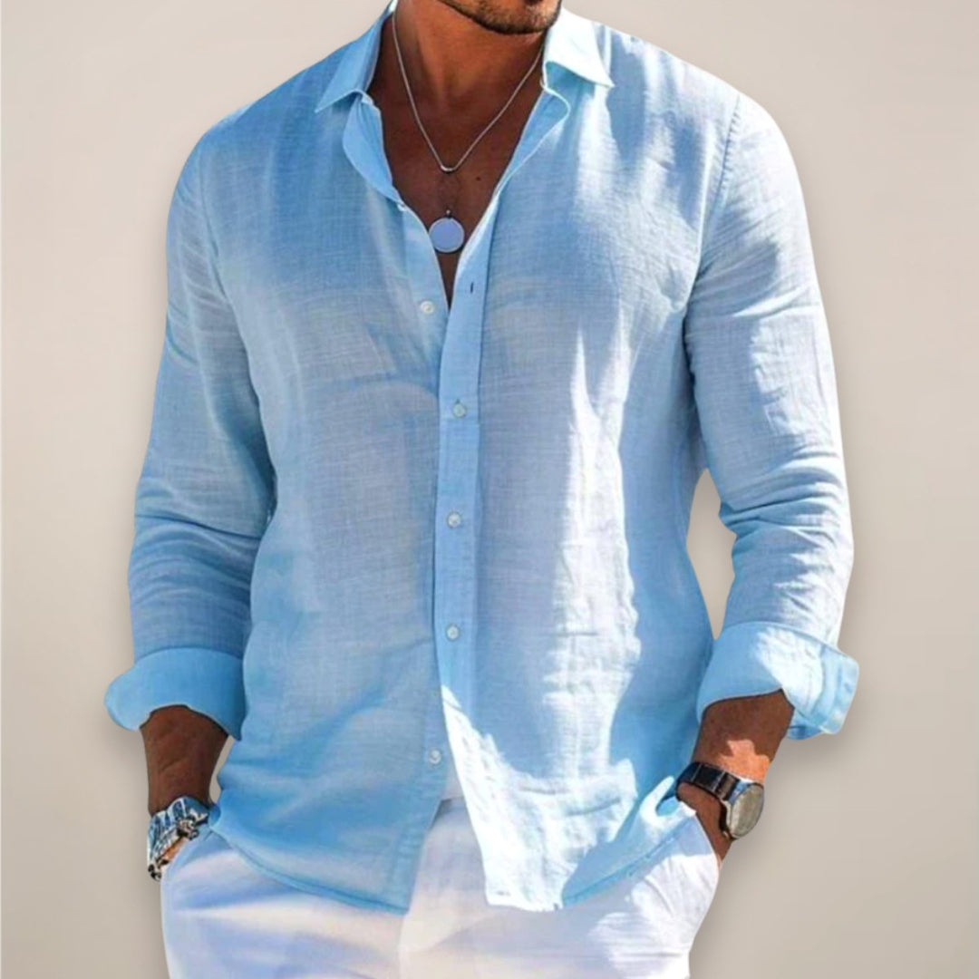 Rhys | Men's Linen Button Shirt, Lightweight Casual Shirt | The Shrader Sisters | Black