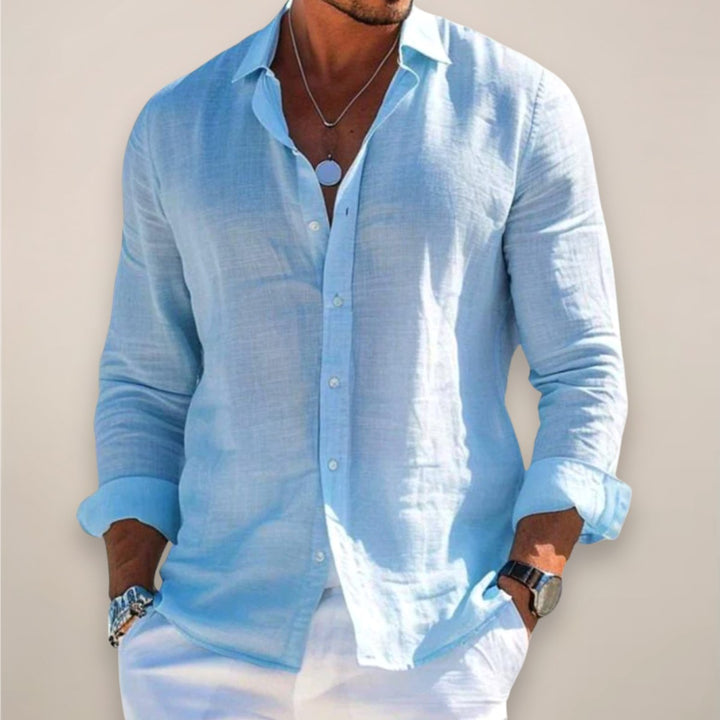 Rhys | Men's Linen Button Shirt, Lightweight Casual Shirt | The Shrader Sisters | Black