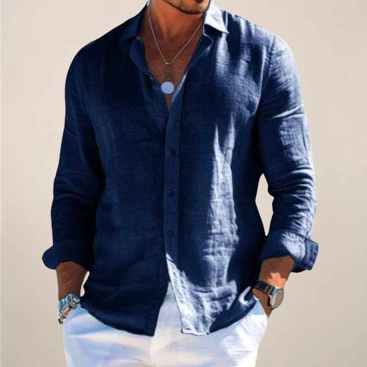 Rhys | Men's Linen Button Shirt, Lightweight Casual Shirt | The Shrader Sisters | Purple