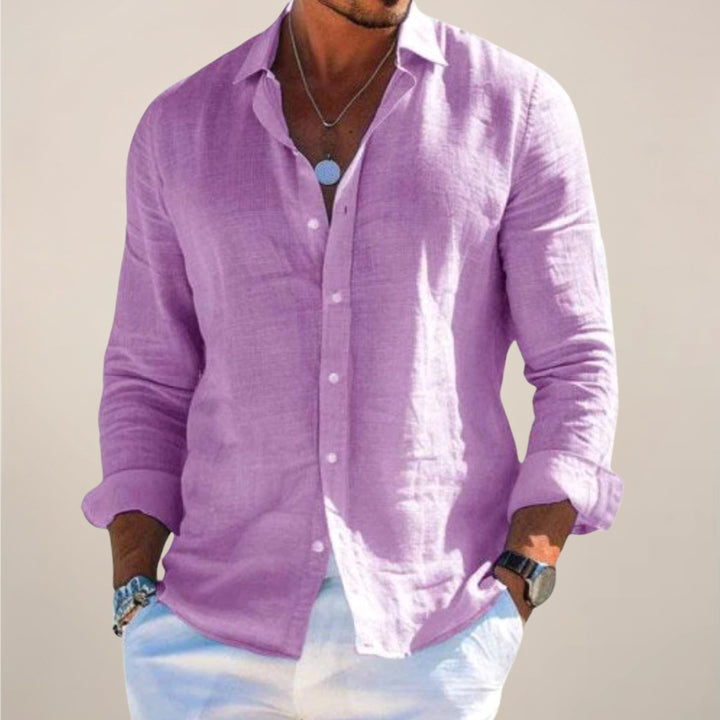 Rhys | Men's Linen Button Shirt, Lightweight Casual Shirt | The Shrader Sisters | Beige