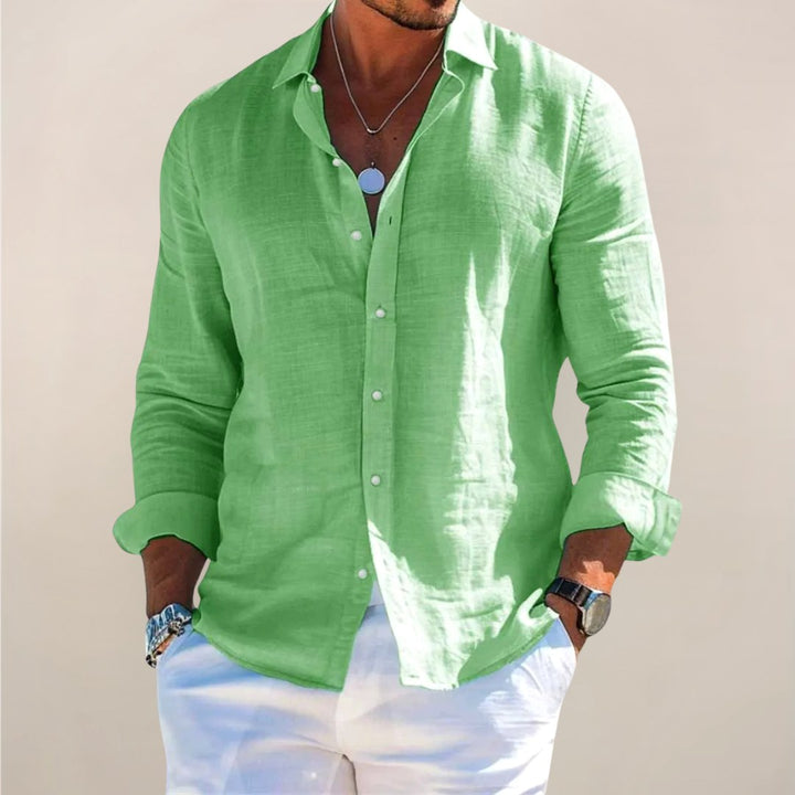 Rhys | Men's Linen Button Shirt, Lightweight Casual Shirt | The Shrader Sisters | Green