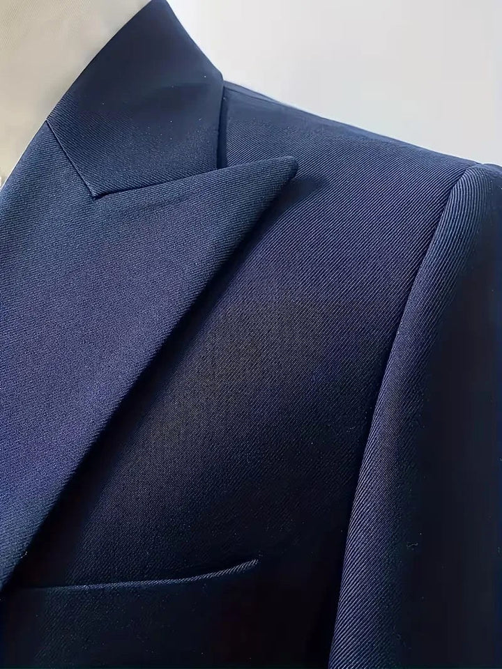 Riley | Men's Slim Fit Three-Piece Suit with Double-Breasted Waistcoat, Tailored Formal Suit | The Shrader Sisters