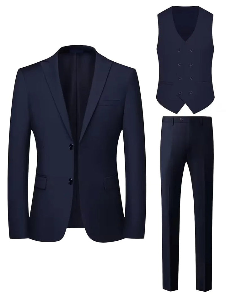 Riley | Men's Slim Fit Three-Piece Suit with Double-Breasted Waistcoat, Tailored Formal Suit | The Shrader Sisters