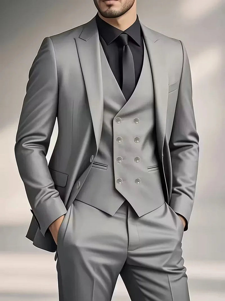Riley | Men's Slim Fit Three-Piece Suit with Double-Breasted Waistcoat, Tailored Formal Suit | The Shrader Sisters