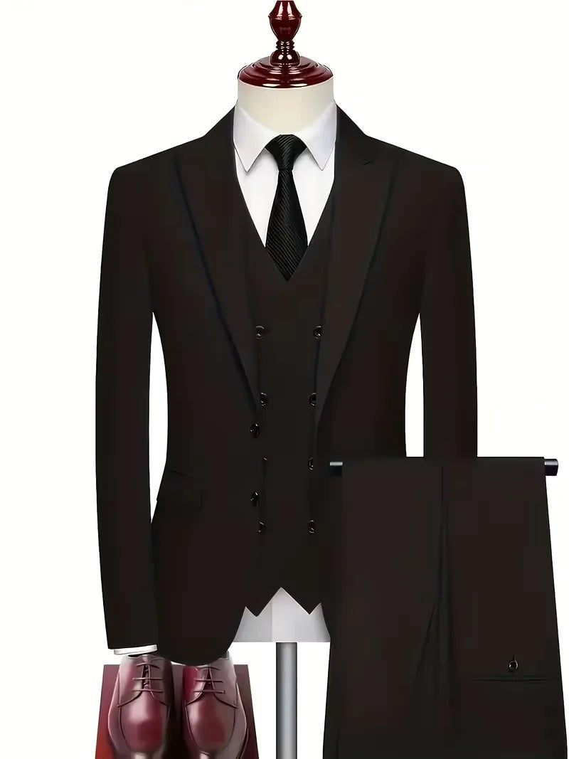 Riley | Men's Slim Fit Three-Piece Suit with Double-Breasted Waistcoat, Tailored Formal Suit | The Shrader Sisters | Navy Blue