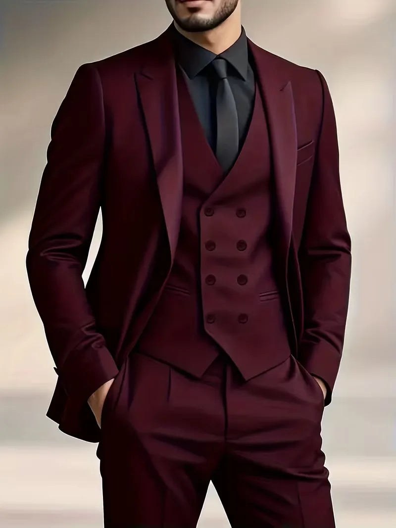 Riley | Men's Slim Fit Three-Piece Suit with Double-Breasted Waistcoat, Tailored Formal Suit | The Shrader Sisters