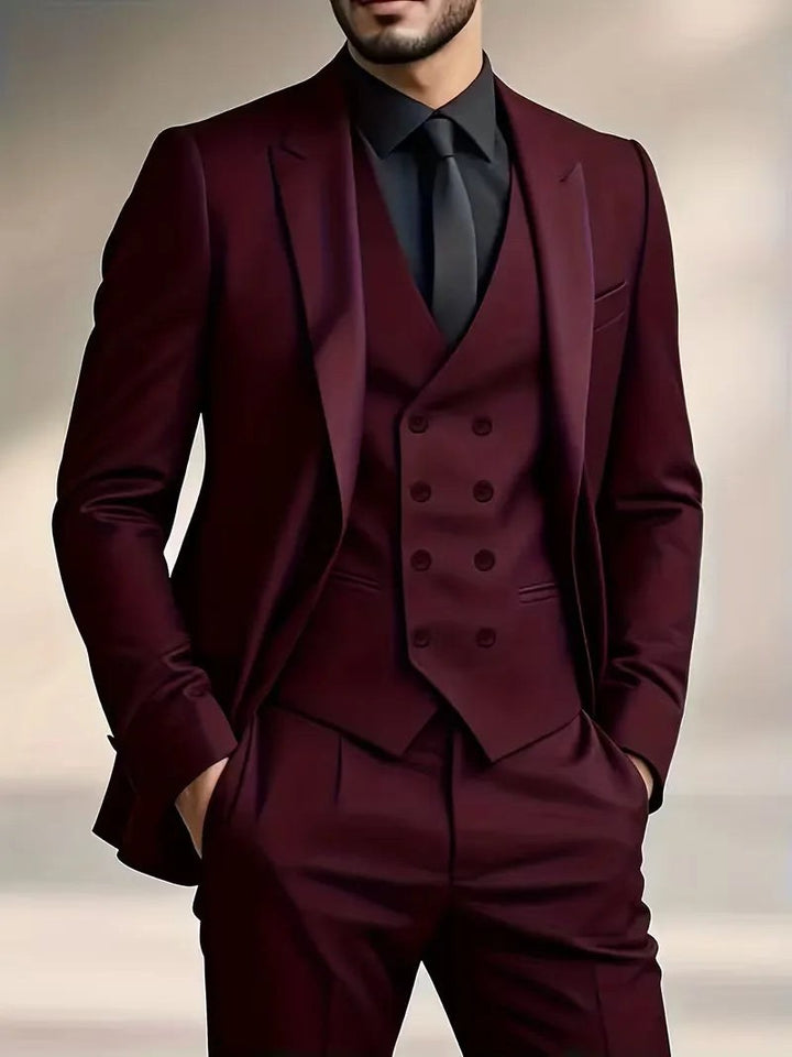 Riley | Men's Slim Fit Three-Piece Suit with Double-Breasted Waistcoat, Tailored Formal Suit | The Shrader Sisters