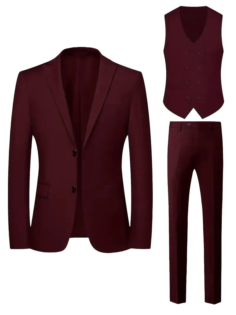 Riley | Men's Slim Fit Three-Piece Suit with Double-Breasted Waistcoat, Tailored Formal Suit | The Shrader Sisters