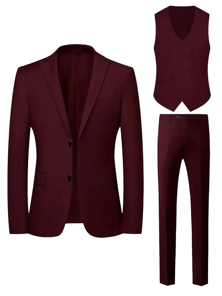 Riley | Men's Slim Fit Three-Piece Suit with Double-Breasted Waistcoat, Tailored Formal Suit | The Shrader Sisters