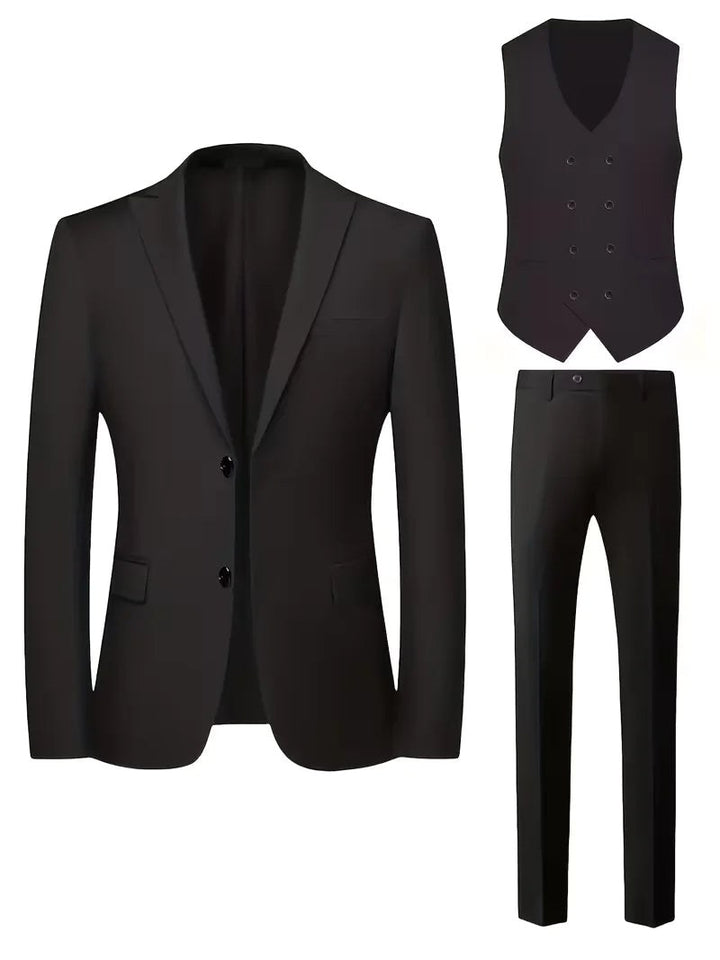 Riley | Men's Slim Fit Three-Piece Suit with Double-Breasted Waistcoat, Tailored Formal Suit | The Shrader Sisters | Grey