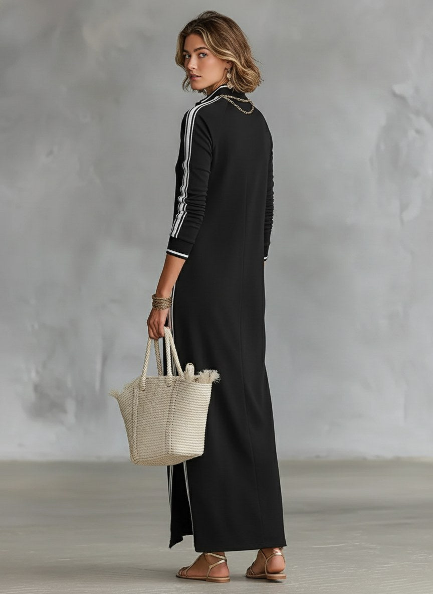 Riley | Women's Button-Down Collar Sweatshirt Maxi Dress - Khaki