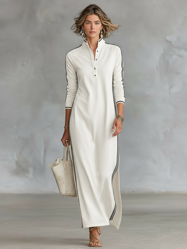 Riley | Women's Button-Down Collar Sweatshirt Maxi Dress - Royal Blue