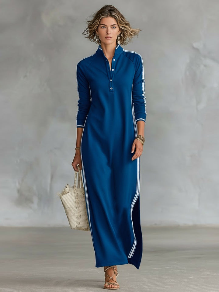 Riley | Women's Button-Down Collar Sweatshirt Maxi Dress - image 5