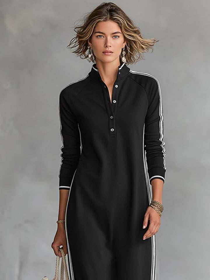 Riley | Women's Button-Down Collar Sweatshirt Maxi Dress - image 6