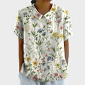 Riley | Women's Linen Floral Print Short Sleeve Blouse, Lightweight Summer Top for Holidays and Casual Wear, Lightweight Summer Top for Holidays and Casual Wear - White