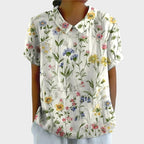 Riley | Women's Linen Floral Print Short Sleeve Blouse, Lightweight Summer Top for Holidays and Casual Wear, Lightweight Summer Top for Holidays and Casual Wear - White