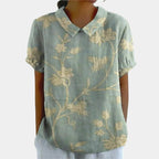 Riley | Women's Linen Floral Print Short Sleeve Blouse, Lightweight Summer Top for Holidays and Casual Wear, Lightweight Summer Top for Holidays and Casual Wear - Sage Green 3