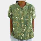 Riley | Women's Linen Floral Print Short Sleeve Blouse, Lightweight Summer Top for Holidays and Casual Wear, Lightweight Summer Top for Holidays and Casual Wear - Green