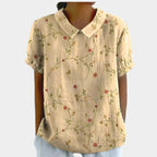 Riley | Women's Linen Floral Print Short Sleeve Blouse, Lightweight Summer Top for Holidays and Casual Wear, Lightweight Summer Top for Holidays and Casual Wear - Light Yellow