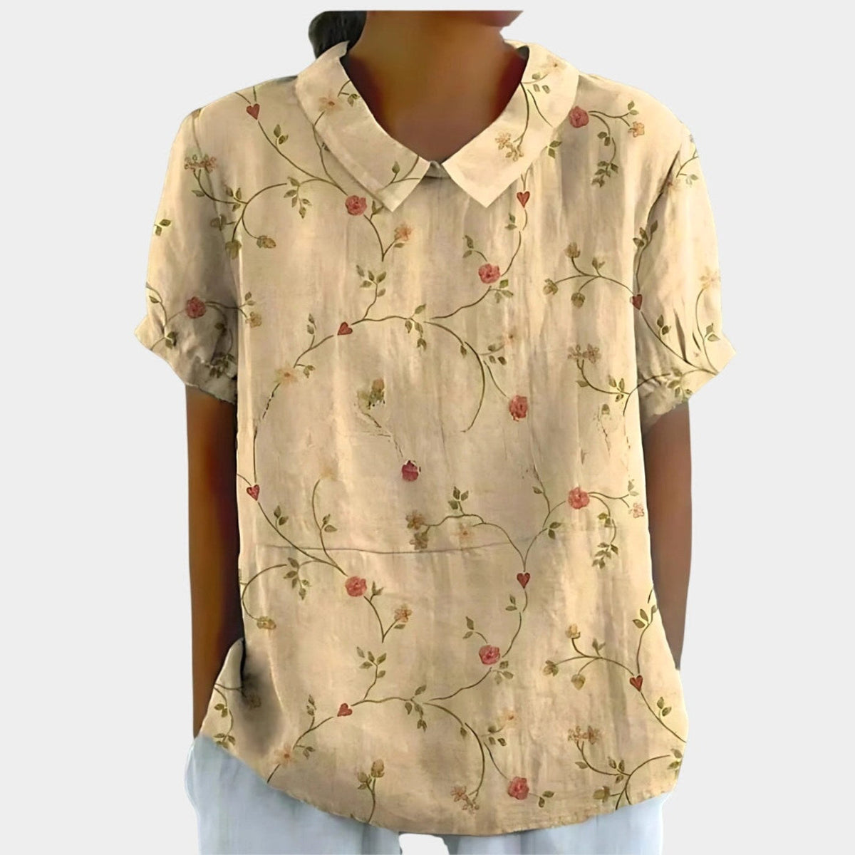 Riley | Women's Linen Floral Print Short Sleeve Blouse, Lightweight Summer Top for Holidays and Casual Wear, Lightweight Summer Top for Holidays and Casual Wear - Light Yellow
