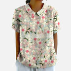 Riley | Women's Linen Floral Print Short Sleeve Blouse, Lightweight Summer Top for Holidays and Casual Wear, Lightweight Summer Top for Holidays and Casual Wear - White 2