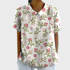 Riley | Women's Linen Floral Print Short Sleeve Blouse, Lightweight Summer Top for Holidays and Casual Wear, Lightweight Summer Top for Holidays and Casual Wear - White 3