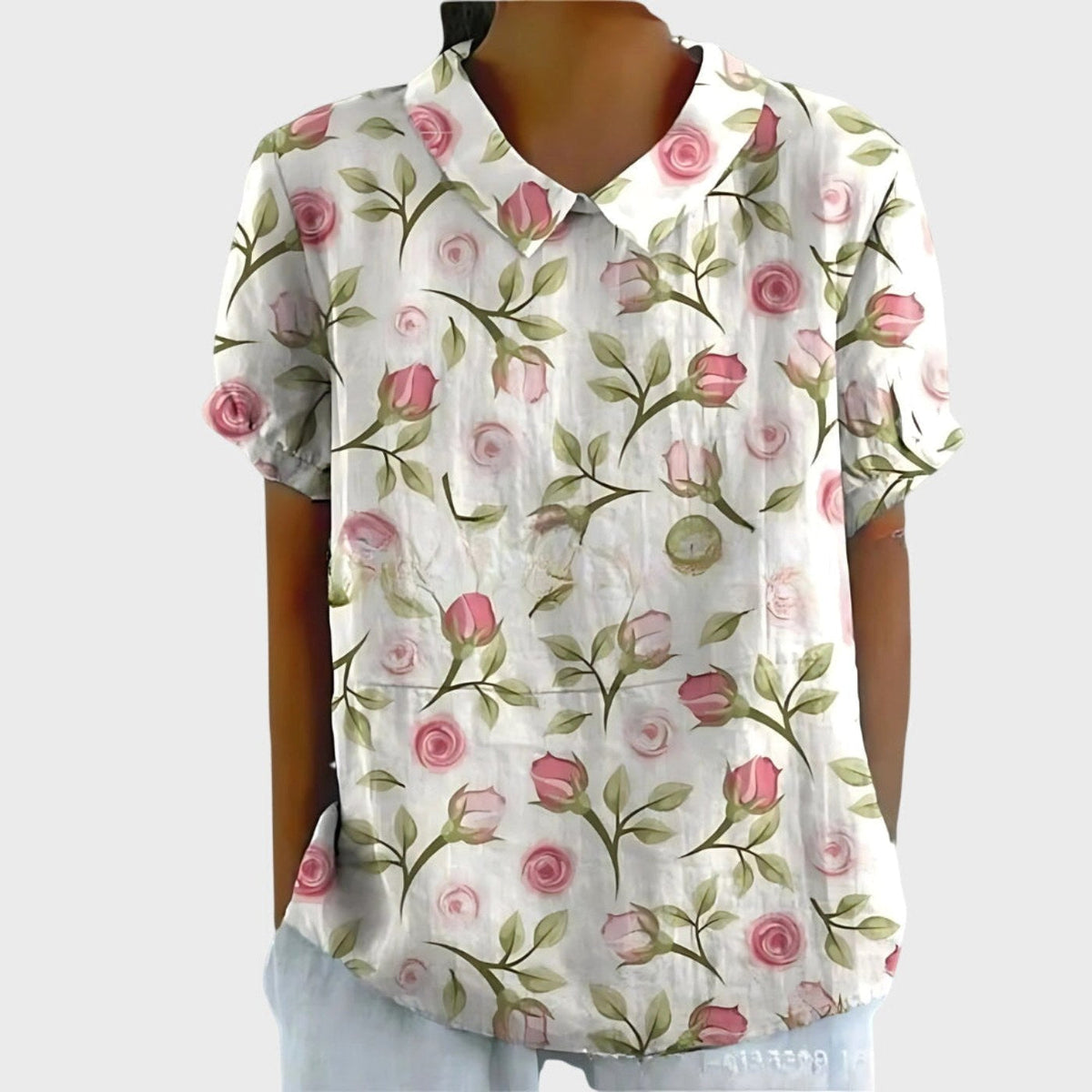 Riley | Women's Linen Floral Print Short Sleeve Blouse, Lightweight Summer Top for Holidays and Casual Wear, Lightweight Summer Top for Holidays and Casual Wear - White 3