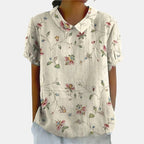 Riley | Women's Linen Floral Print Short Sleeve Blouse, Lightweight Summer Top for Holidays and Casual Wear, Lightweight Summer Top for Holidays and Casual Wear - White 4