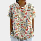 Riley | Women's Linen Floral Print Short Sleeve Blouse, Lightweight Summer Top for Holidays and Casual Wear, Lightweight Summer Top for Holidays and Casual Wear - White 6