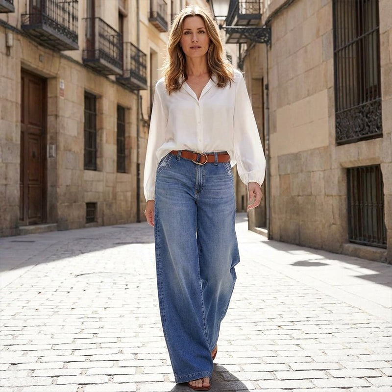 Riley | Women's Retro High-Rise Wide-Leg Jeans, Comfortable Summer Trousers for Travel and Everyday Wear, Comfortable Summer Trousers for Travel and Everyday Wear - image 5